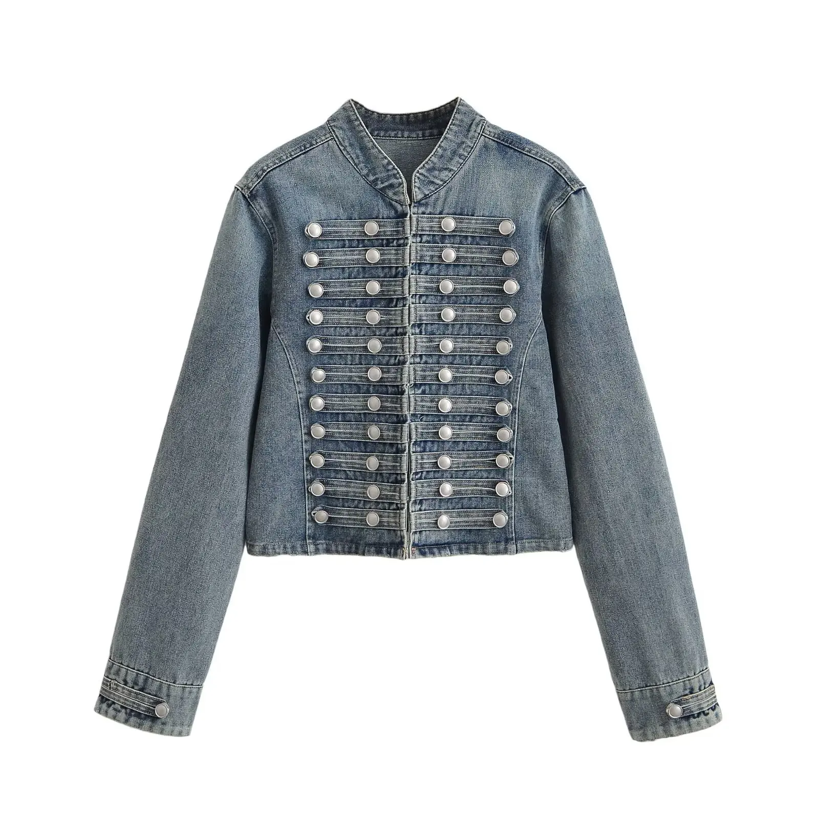2026 summer new style stand-up collar close-fitting denim jacket for women retro palace style slim hot girl top