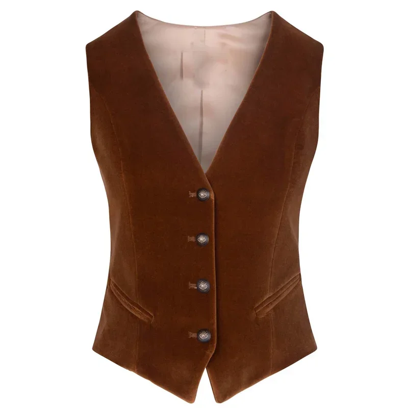 Women\'s Suit Vest Velvet V-Neck Business Formal Work Wear Sleeveless Jacket Women Waistcoat