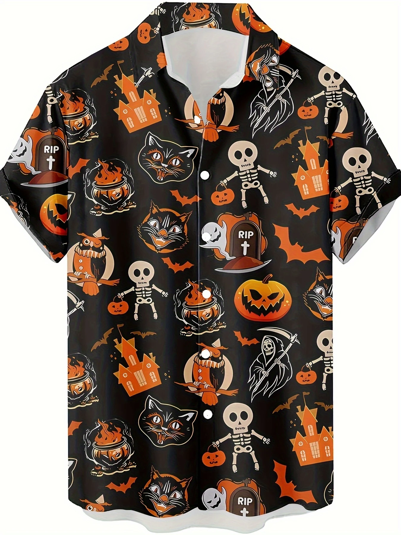 Halloween Party Graphic Hawaiian Shirt For Men Trick Or Treat Pumpkin 3D Printed Blouse Holiday Short Sleeve Lapel Tops Shirts