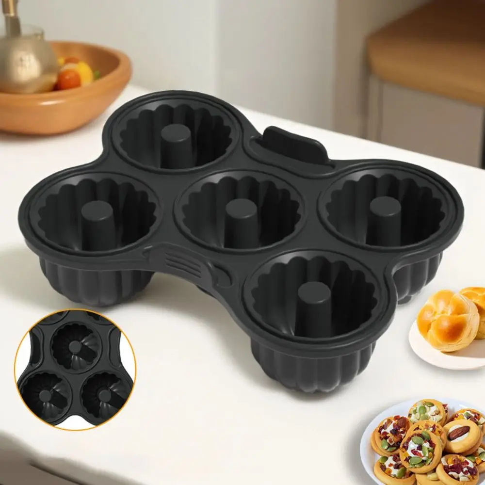 

Food Grade Silicone Air Fryer Donut Baking Pan 5 Hole Heat Resistant Donut Mold with Handle No Stick Donut Making Tray Home