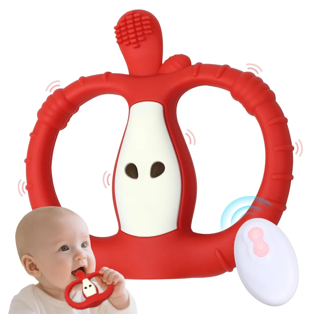 

Вибрационный прорезыватель в форме фруктов, пищевой силикон с дистанционным управлением, жевательная сенсорная игрушка, 10 скоростей, мягкие режимы вибрации