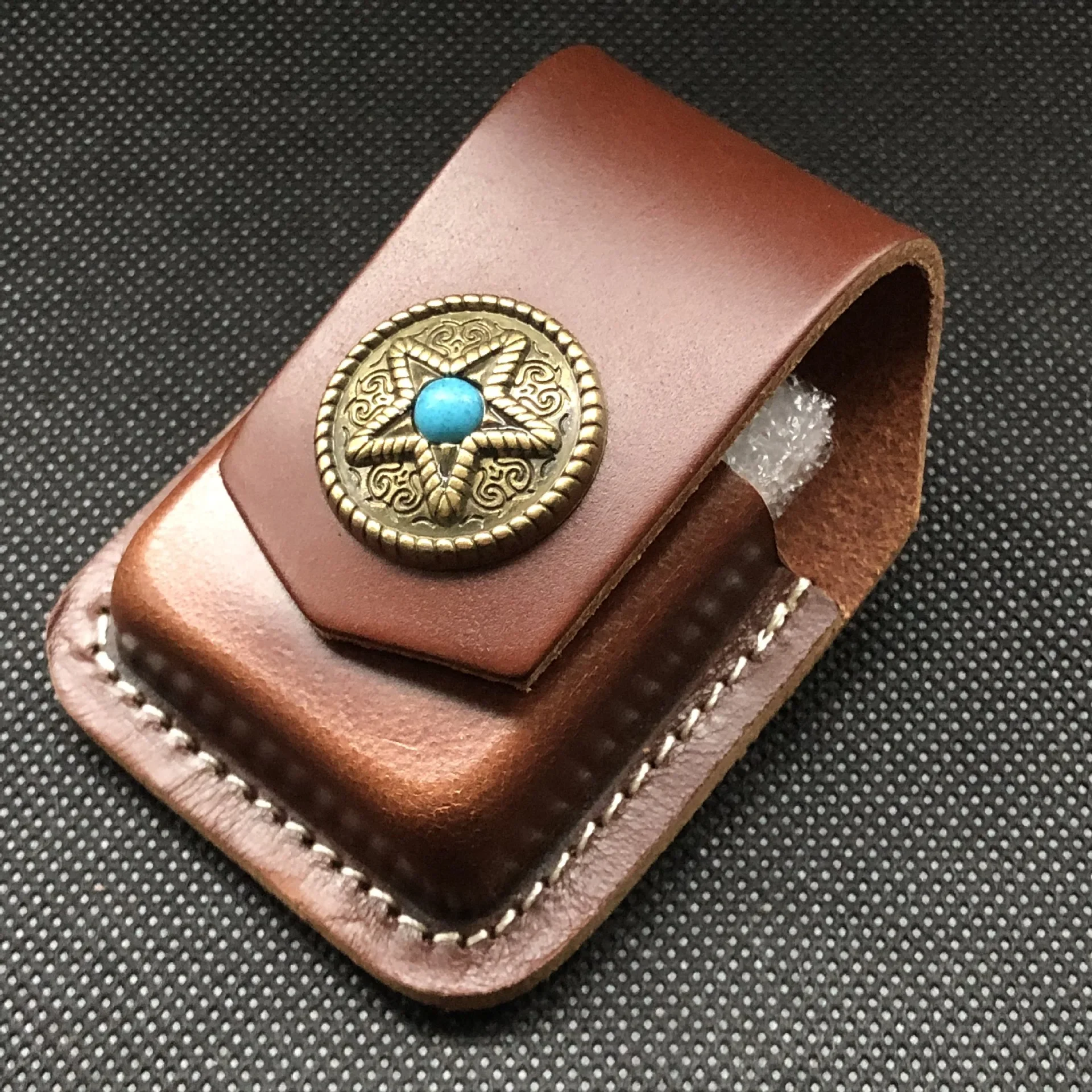 

Retro Gemstone Pentagram Genuine Leather Kerosene Oil Lighter Belt Case Waist Bag For Zippo Lighters Smoking Accessory Gadgets