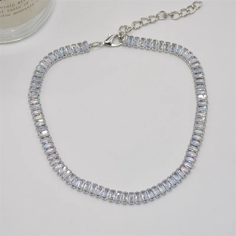 Gargantilla de circonita cuadrada brillante para mujer, collar de cristal exquisito, Collar corto, regalo de joyería de boda, 1 piezas