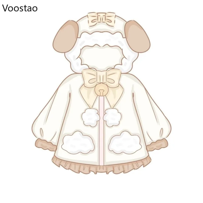 เสื้อคลุมฮู้ดสไตล์โลลิต้าญี่ปุ่น น่ารักหวานแหวว อุ่นสบาย แฟชั่นสำหรับผู้หญิง แจ็คเก็ตฤดูใบไม้ร่วง สไตล์ Y2k พร้อมโบว์  คาร์ดิแกนลำลอง