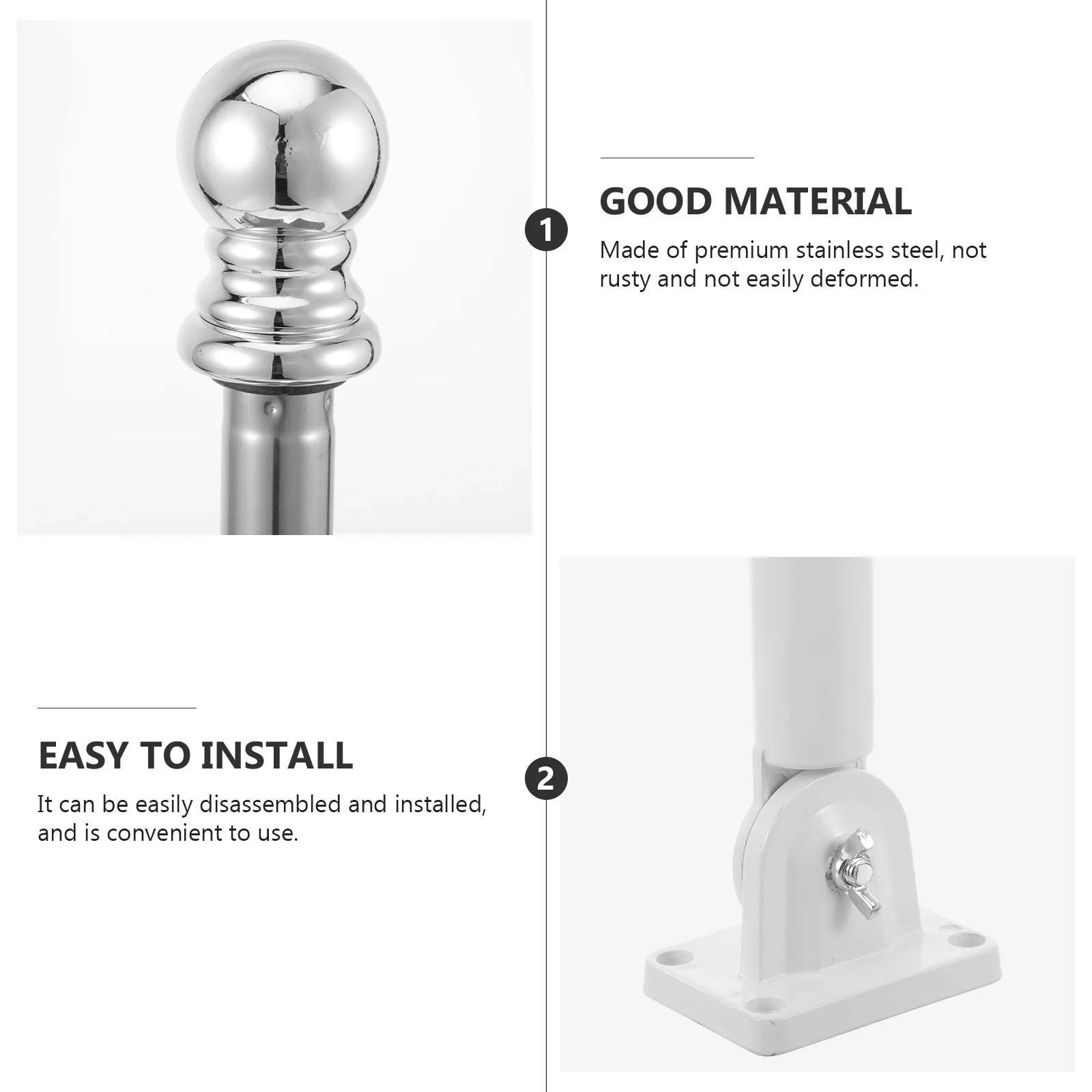 1 Set Five-Section Stainless Steel Flagpole Rotating Outdoor Garden Flag Pole Rustproof Metal Stand For Wall Roof Flagpole