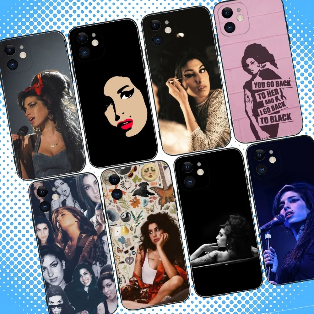 

Singer Amy Winehouse Phone Case For iPhone 16,15,14,13,12,11,Pro,Max,Plus,X,XS,XR,SE,8,7,Mini,Soft Silicone Black Case
