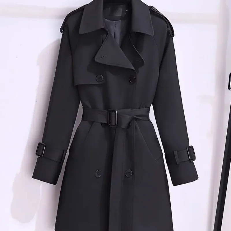 

Trendy Women's Trench Coats New Spring Autumn High-end Mid-length Slim Outerwear Double-breasted Belt Long Sleeves Windbreaker