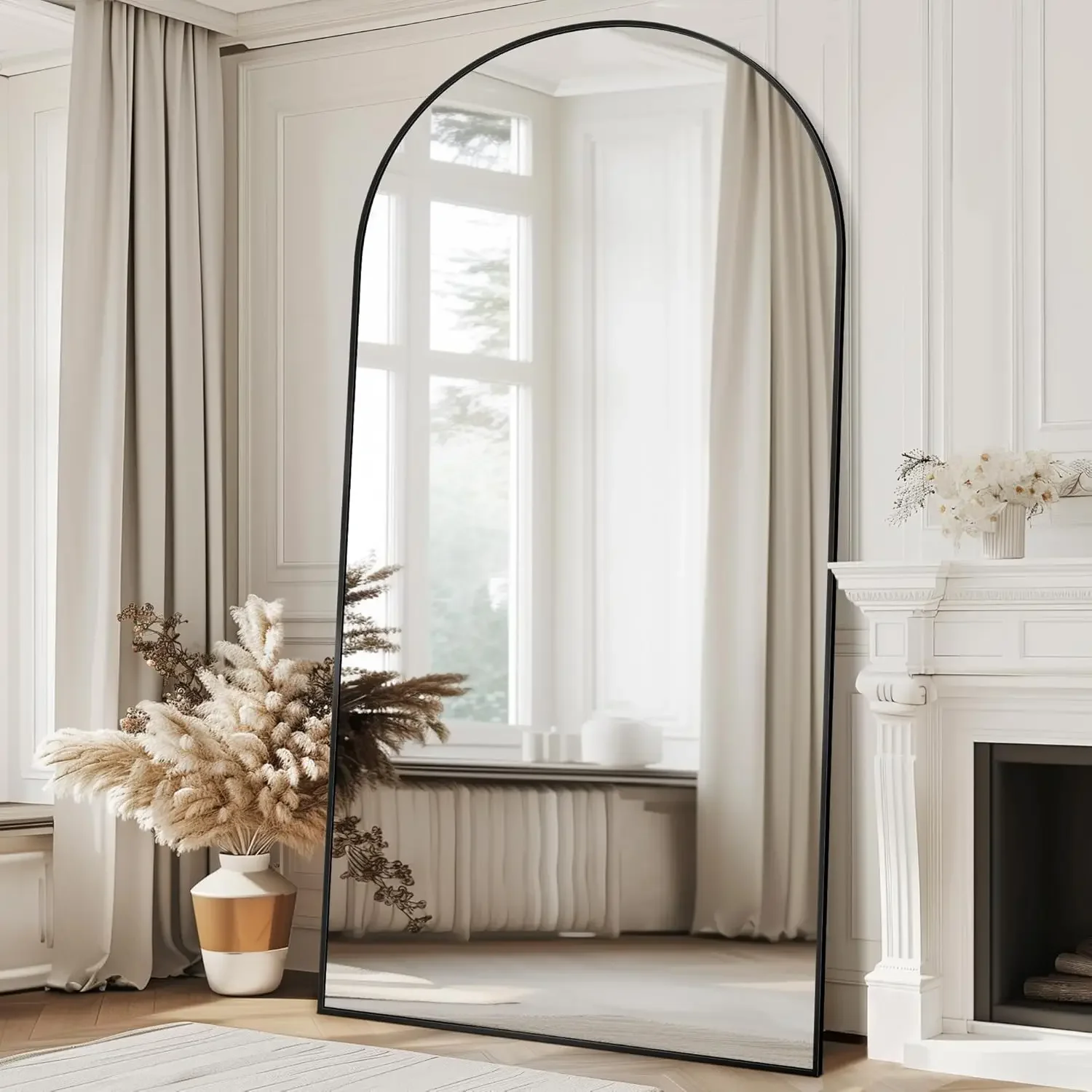 Arched Floor Full Length Oversized Mirror With Stand 83x44 Inch Aluminum Frame Wall Mounted Leaning Free Standing Large Body Mir