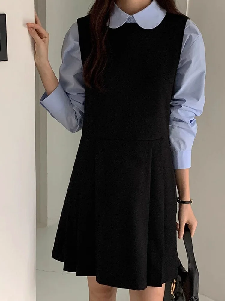 

Bla Vest Dr Women's Autumn High-End Sensation Outerwear Design College Sle Faionable Age-Defng Pleated Skirt