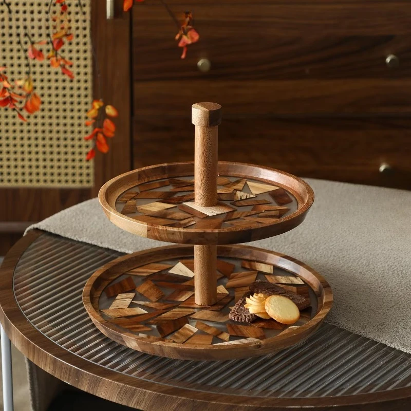 2 layer cake rack tea dessert display tray wood resin food cupcake service tray plate tableware desk christmas party decoration
