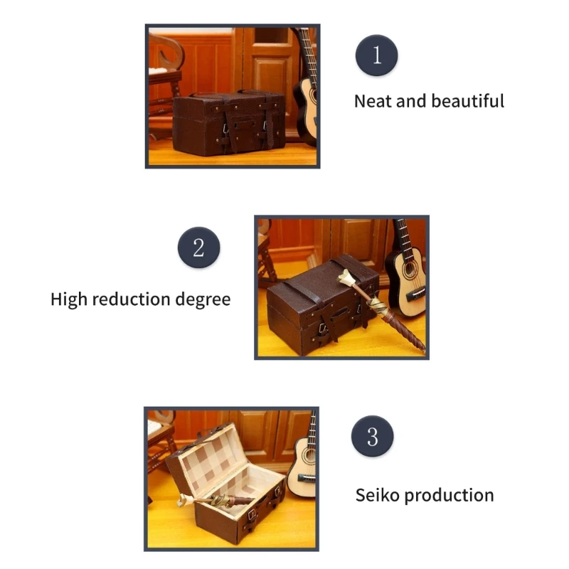 Elegant Charm Antique Sturdy Small Suitcases Portable Accessory for Dollhouses Coffee Finish Decorative Furniture