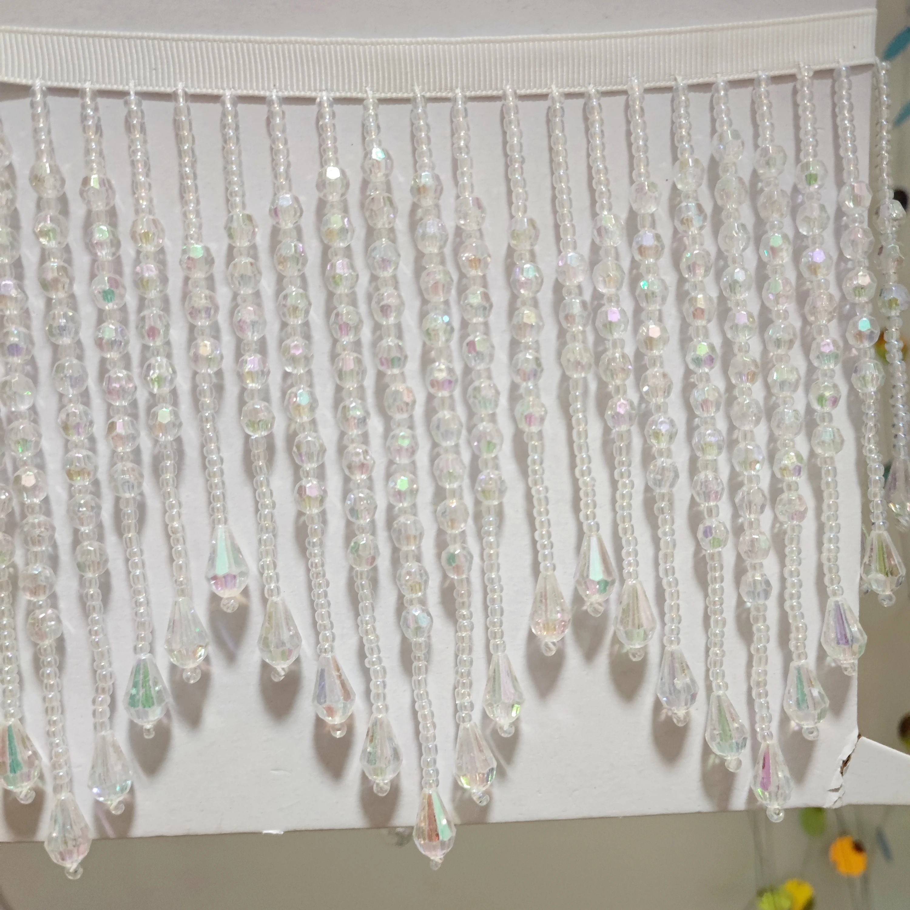 14cm Wide Acrylic Beads Beaded Chevron Fringe, AB Clear, Gold, White, Beaded Fringe, Costume Lampshade Handbag Beaded Tassle