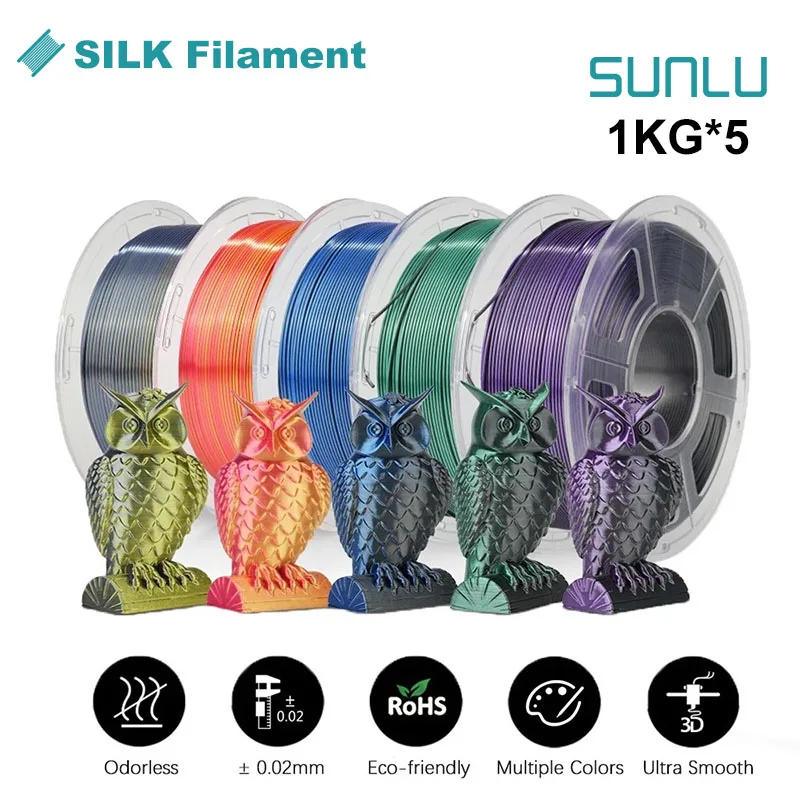 

SUNLU Silk Dual/Triple/TPU SILK 3D Printer Filament 1KG 1.75MM 5Rolls SILK/PLA Rabinbow Eco-Friendly FREE SHIP