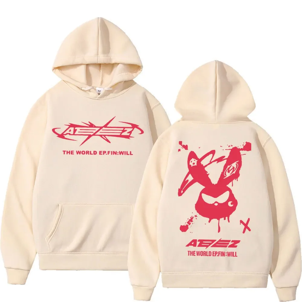 Ateez The World Ep Fin Will Album Tour Print Hoodie Men Women Kpop Hip Hop Hooded Sweatshirt High Street Fashion Trend Pullovers