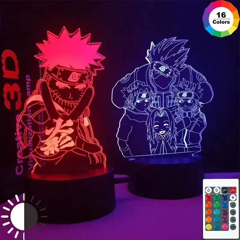 Naruto Kakashi Anime Characters 3D LED Night Lights 7 Color/16 Color Variable Model Action Logo Lighting Lamp Party Decoration