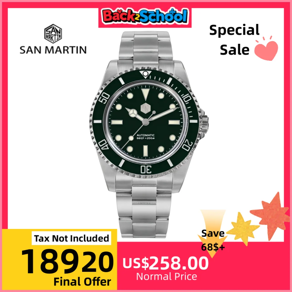 

San Martin 40mm YN55 Luxury Watch Men Mechanical Wristwatches Water Ghost Sapphire Automatic 20Bar Relojes Para Hombre SN0006B-1
