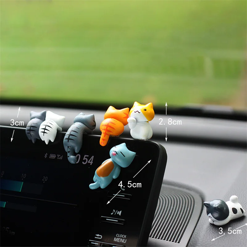 6Pcs Cute Mini Cartoon Cat Ornaments, Car Screen Edge Decoration, Cat Micro Landscape Model Cute Car Accessories Gifts