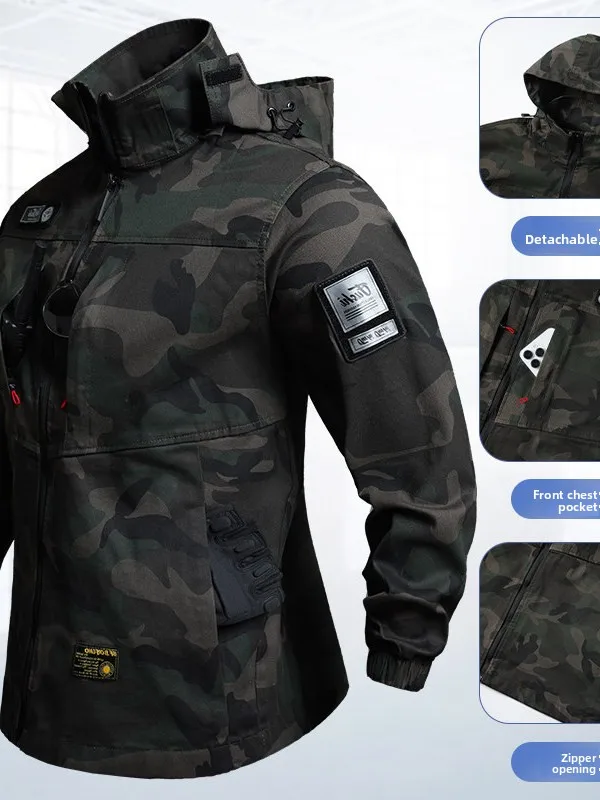 Men's Pure Cotton Elastic Workwear Set Thiened Camouflage Work orm Anti-Scald Wear Resistant Spring Autumn Labor Protec...