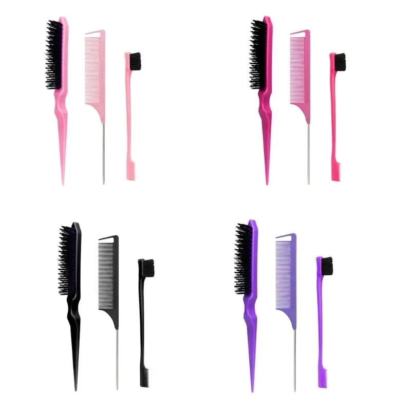 3Pcs Hair Styling Comb Set Teasing Hair Brush Triple Teasing Comb Tail Combs Brush Hair Tail Tools Braid Tool