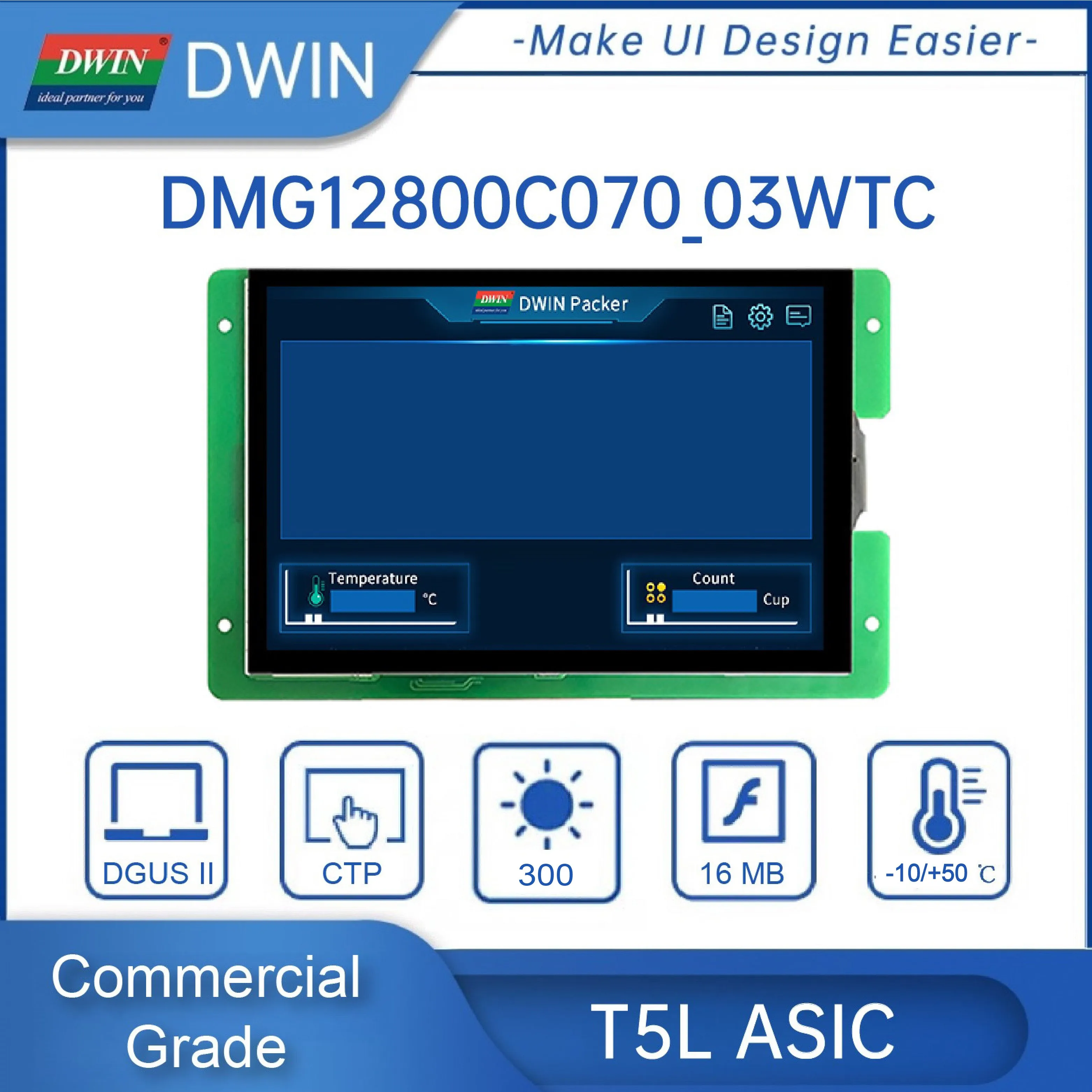 DWIN 7 Inch LCD Modules T5L ASIC 800*1280 Pixels Resolution 16.7M Colors IPS-TFT-LCD HMI Displays  DMG12800C070_03W