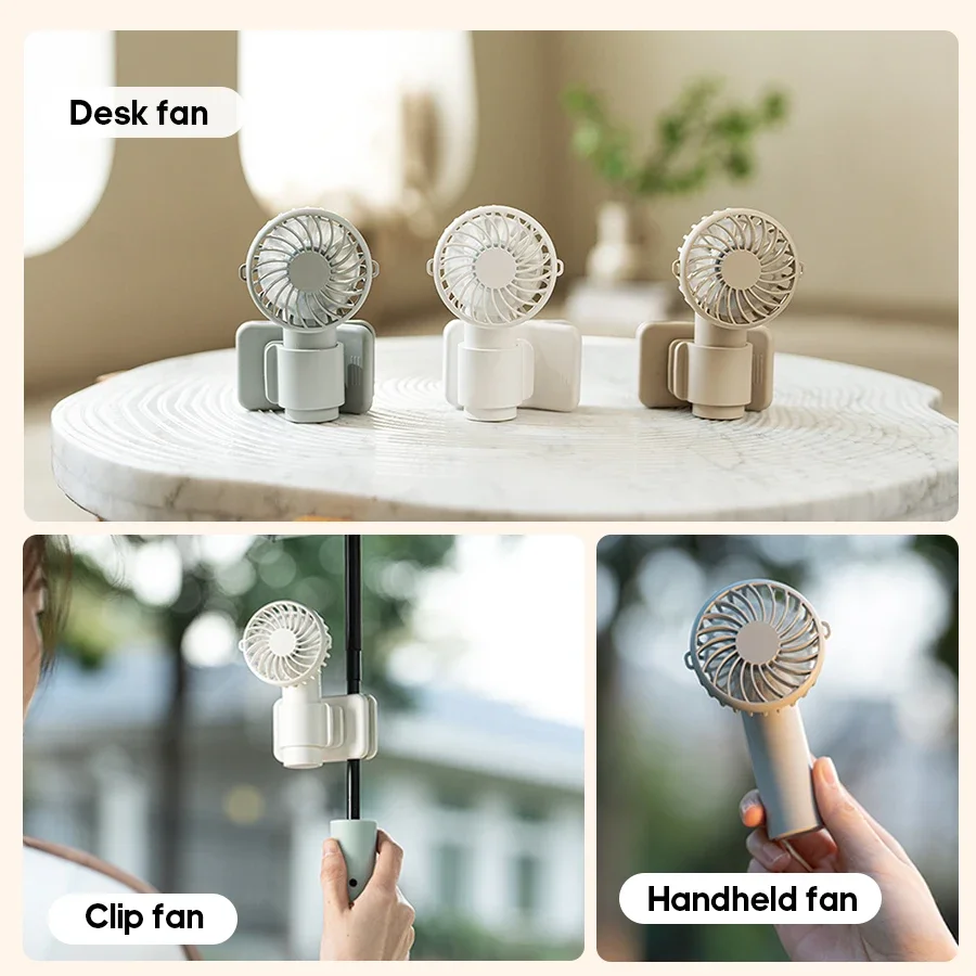3 Speed Adjustable Rechargeable Cooling Fan 1000mAh Low Noise Portable Mini Clip Fan with Removable Design Travel Home