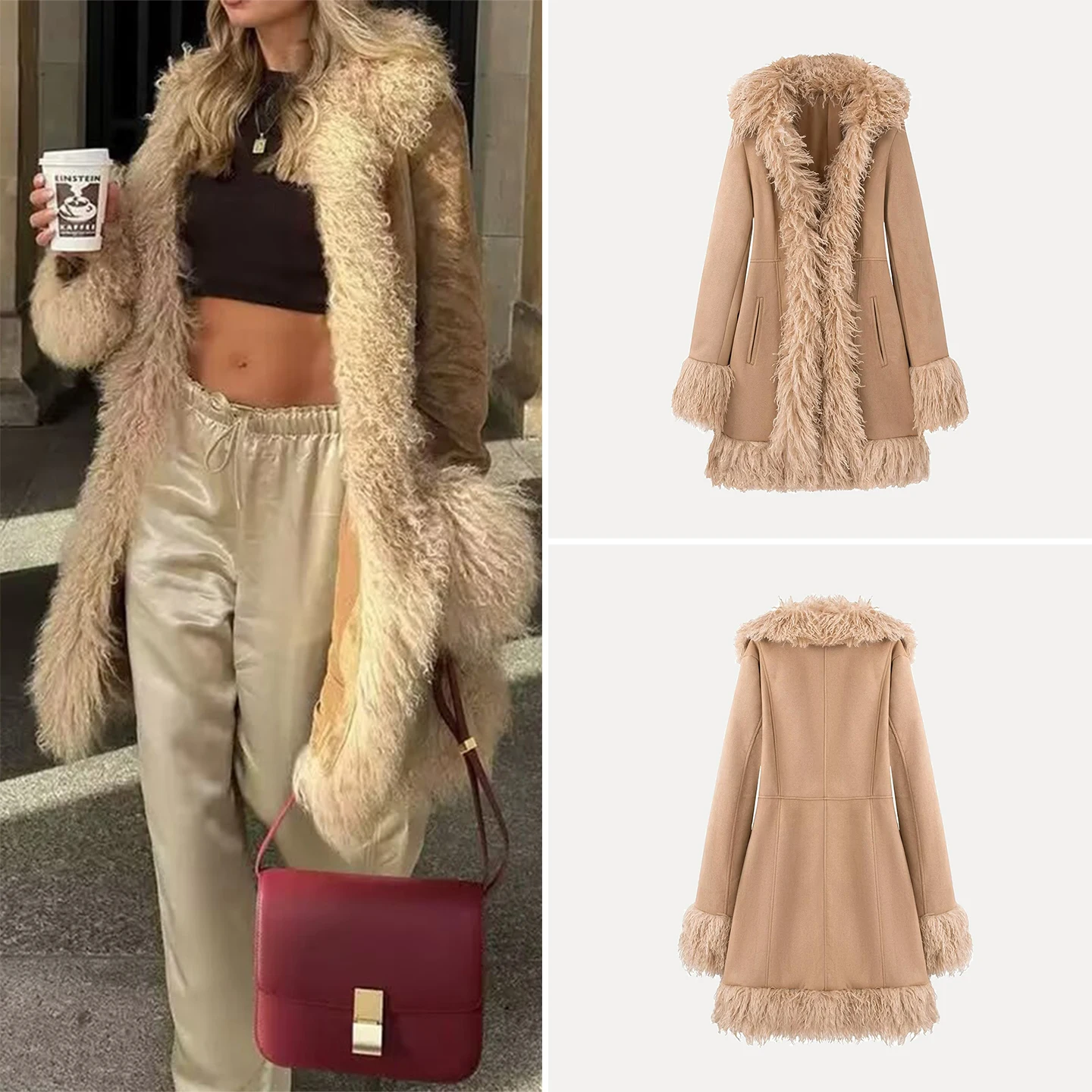 

Faionable Winter Women's Coat 2025 New Sle Warm Pure Color Patchwork Mid-Length Ele Commute Straight Tube Long Sve