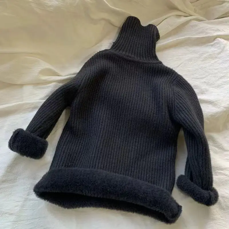 

Sweaters New One-piece Velvet Turtleneck Sweater for Autumn Winter Boys Girls Thick Warm Soft Comrfortable Cozy