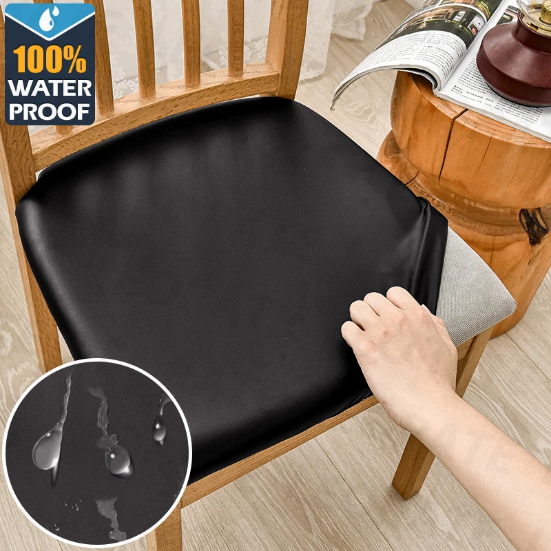 Funda de cojín para silla cuadrada de cuero PU, fundas impermeables para asiento de cocina y comedor, fundas para cojines de asiento de silla de comedor extraíbles