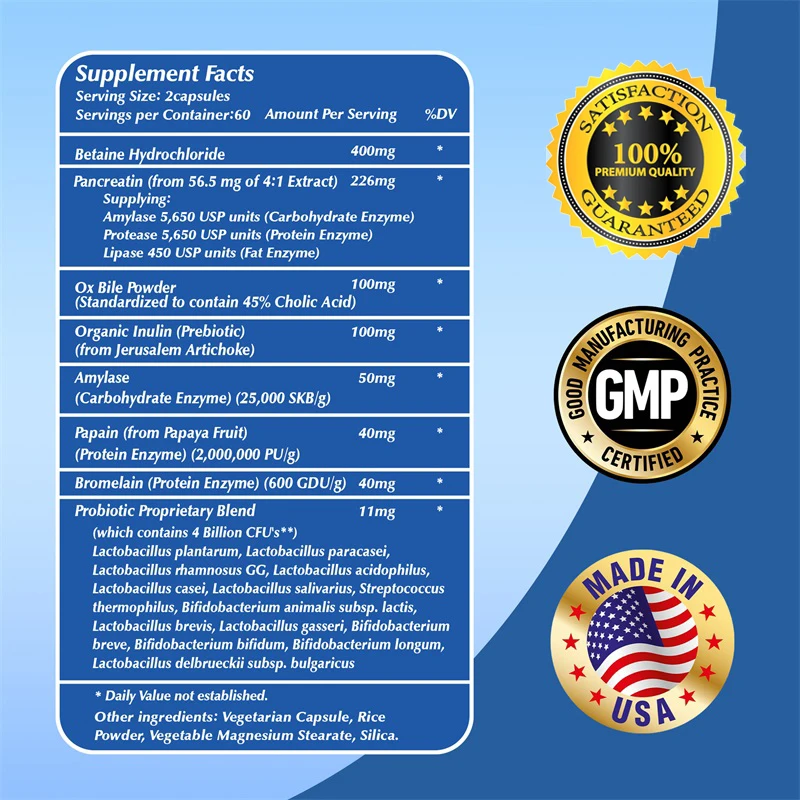 Digestive Enzymes - Regular Bowel Movements, Nutrient Absorption, Soothes Stomach, Promote Intestinal Health, Enhances Immunity