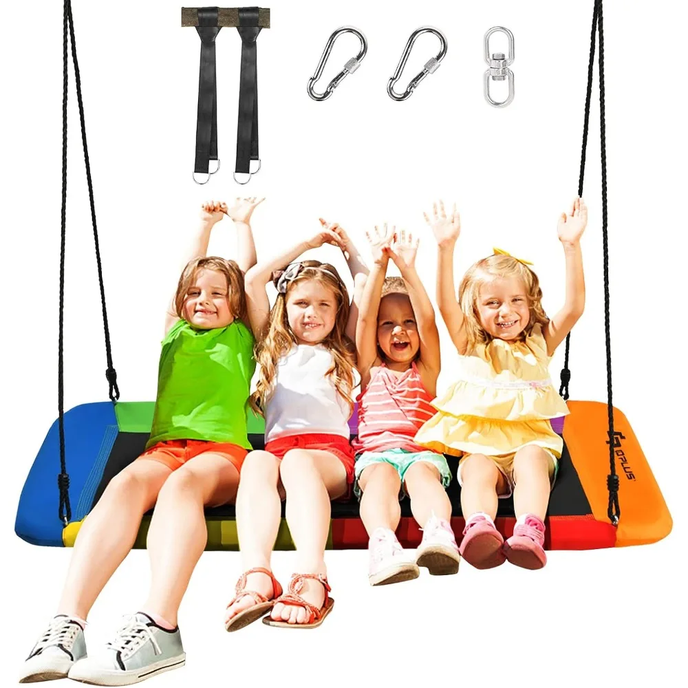 60 Inch Tree Swing with 700LBS Capacity, Adjustable Rectangle, Hanging Straps, Steel Frame, Weather-Resistant