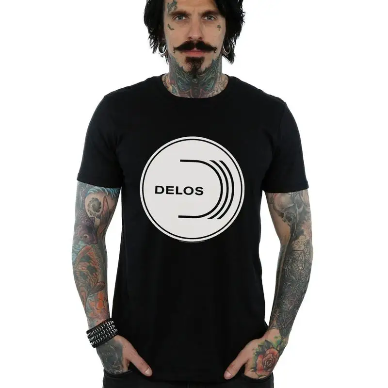 تي شيرت Westworld للرجال بشعار Delos الدائري