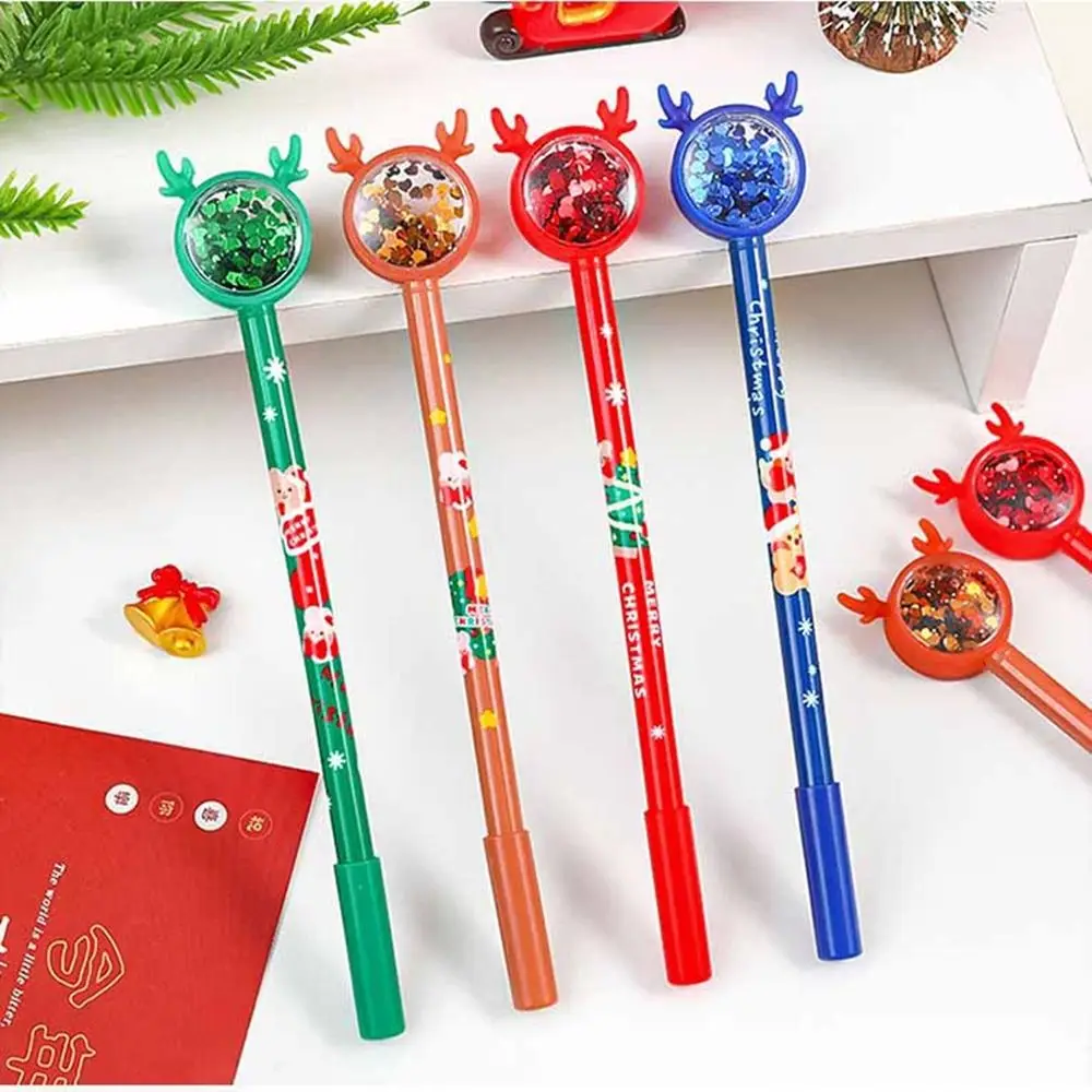 Детский подарок, шариковая ручка с черным лосем и блестками, ручка для подписи 0,5 мм, ручки, рождественские канцелярские принадлежности, рождественские гелевые ручки