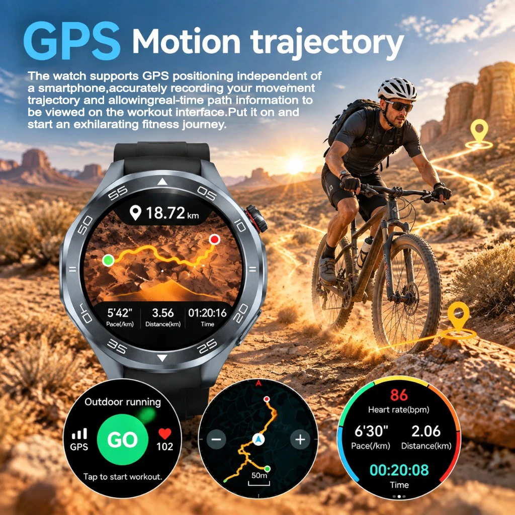 New Smart Watch High-Definition AMOLED Screen GPS 100+ Motion Tracking Record Waterproof Bluetooth Calling Men Women Smartwatch