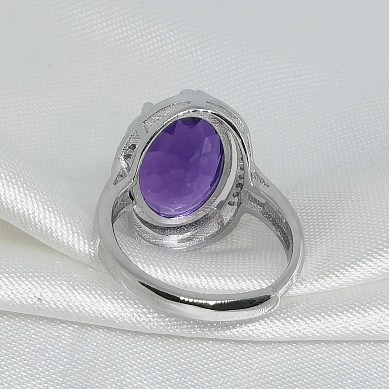 MeiBaPJ Natural Big Amethyst Gemstone Fashion Ellipse Simple Ring for Women Real 925 Sterling Silver Fine Charm Jewelry