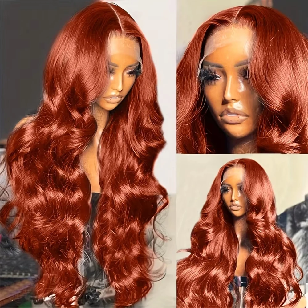 

200 Density Reddish Brown Body Wave 13x6 Transparent Hd Lace Frontal Wig 30 40Inch Red Colored Front Pre Plucked Human Hair Wigs
