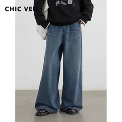 CHIC VEN Women Jeans Casual Blue Loose New High Waisted Wide Leg Denim Pants Female Trousers Autumn Winter 2024