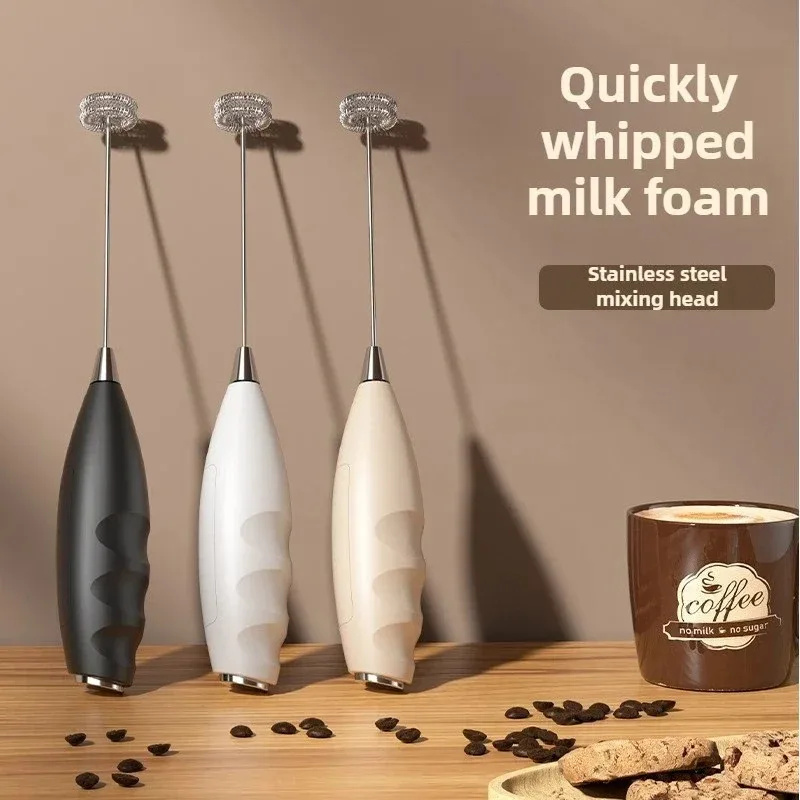 Versatile electric milk frother with dual mixing heads - rechargeable handheld mixer for coffee and desserts