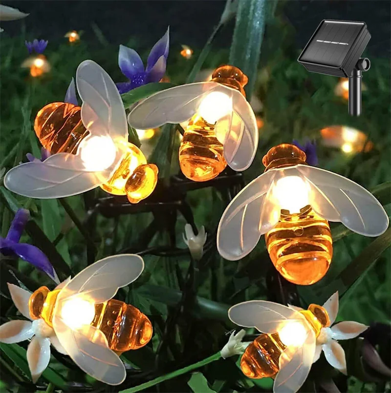 Solar Bee String Lamp Outdoor Fairy Light Tree Chritmas Garland 100LED 8 Modes Waterproof Patio Garden Party Decor