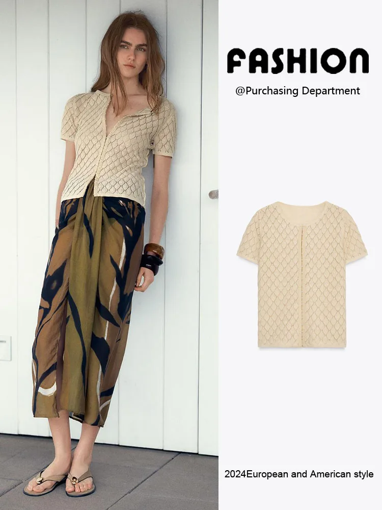 

Summer New Arrival Women's Knitted ort Sve round Ne Texture Outerwear Versatile Simple Sle Two-Piece Set Long Pants