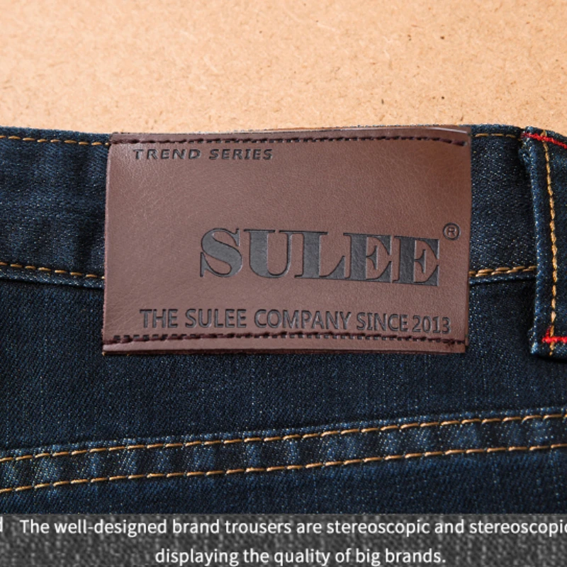 SULEE Brand European American Style Stretch Men Jeans Luxury Men\'s Denim Trousers Slim Straight Deep blue Gentleman Mens Stretch
