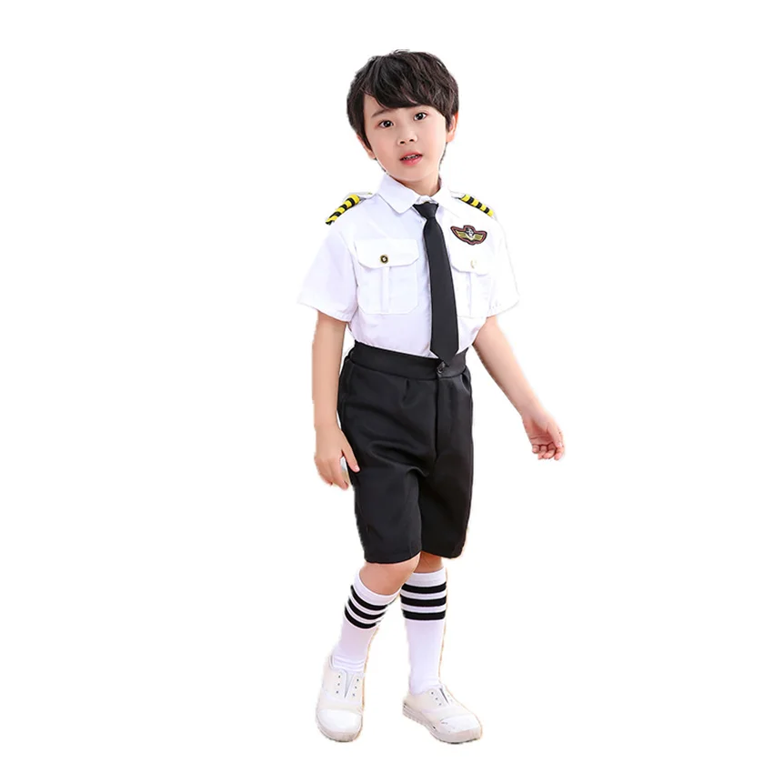 Disfraz de azafata de vuelo para niños, uniforme de piloto de avión para fiesta de Halloween, ropa de clase profesional para actuación