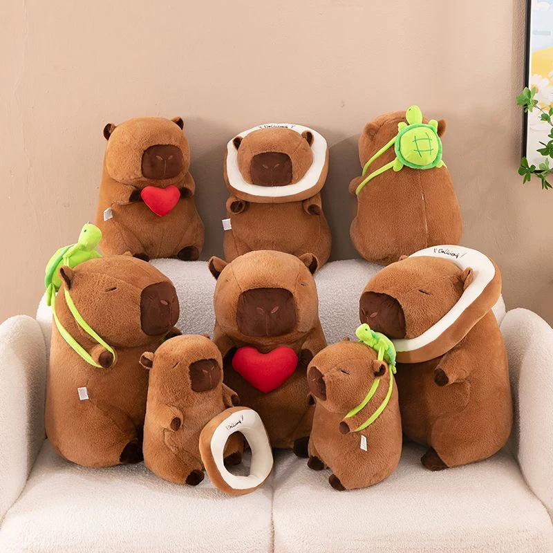 

Kawaii Cartoon Fatty Capybara Doll Stuffed Holding Red Heart Animal Sitting Brown Plushie Wedding Party Girlfriend Gift