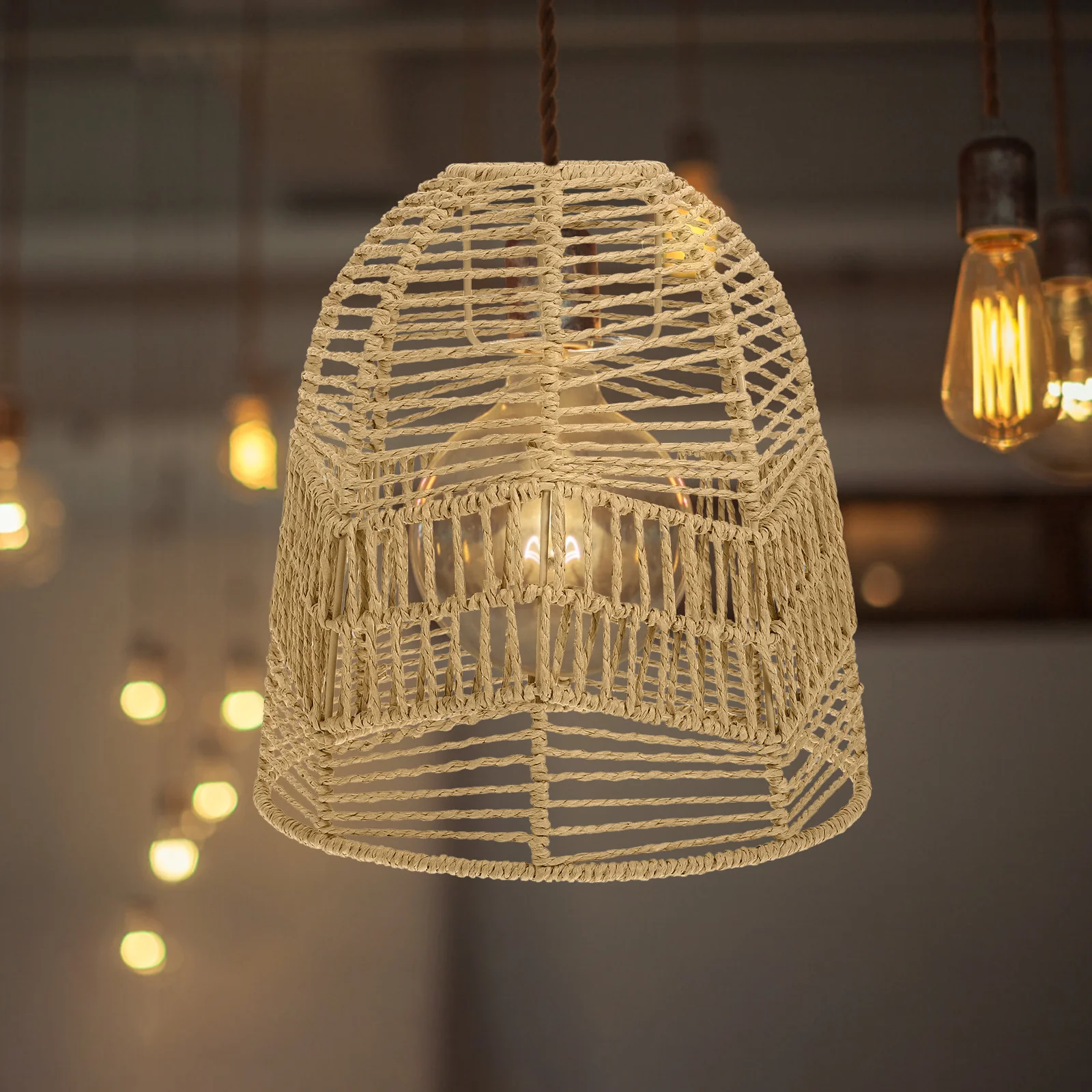 

Тканый абажур из искусственного ротанга, прочный, ремесленный для потолочных светильников, чайная комната, гостиная, теплый светильник, абажур, крышка лампы