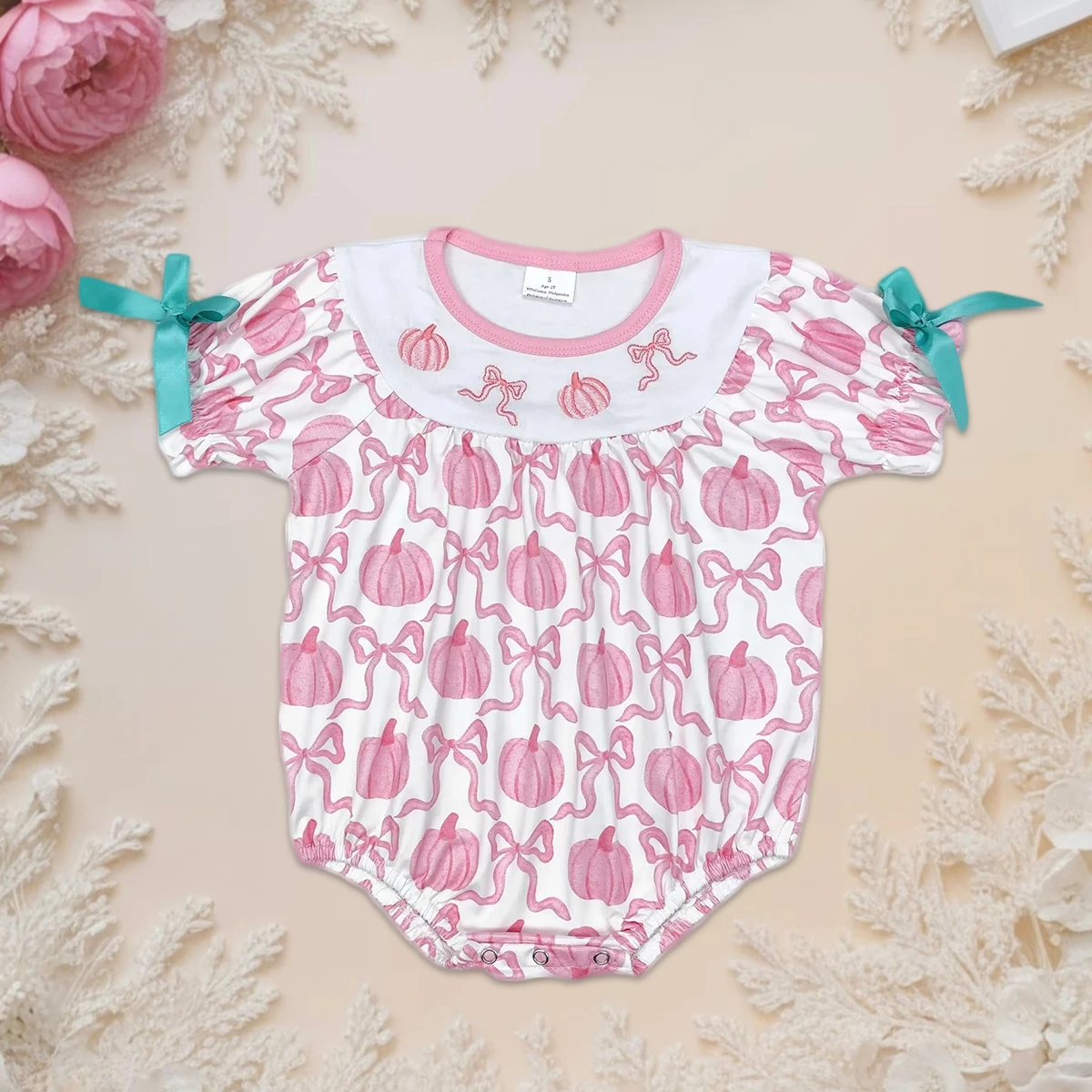 

Wholesale Children Clothing Baby Girl Pumpkin Snap Button Bubble Romper Short Sleeve Newborn Toddler Thanksgiving Fall Bodysuit