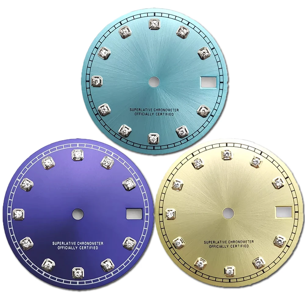 

Fashion Rhinestone Artificial Diamond Watch Dial, for NH35/NH36/4R/7S Movement, 28.5mm Dial NH35 Single Calendar Watch Face