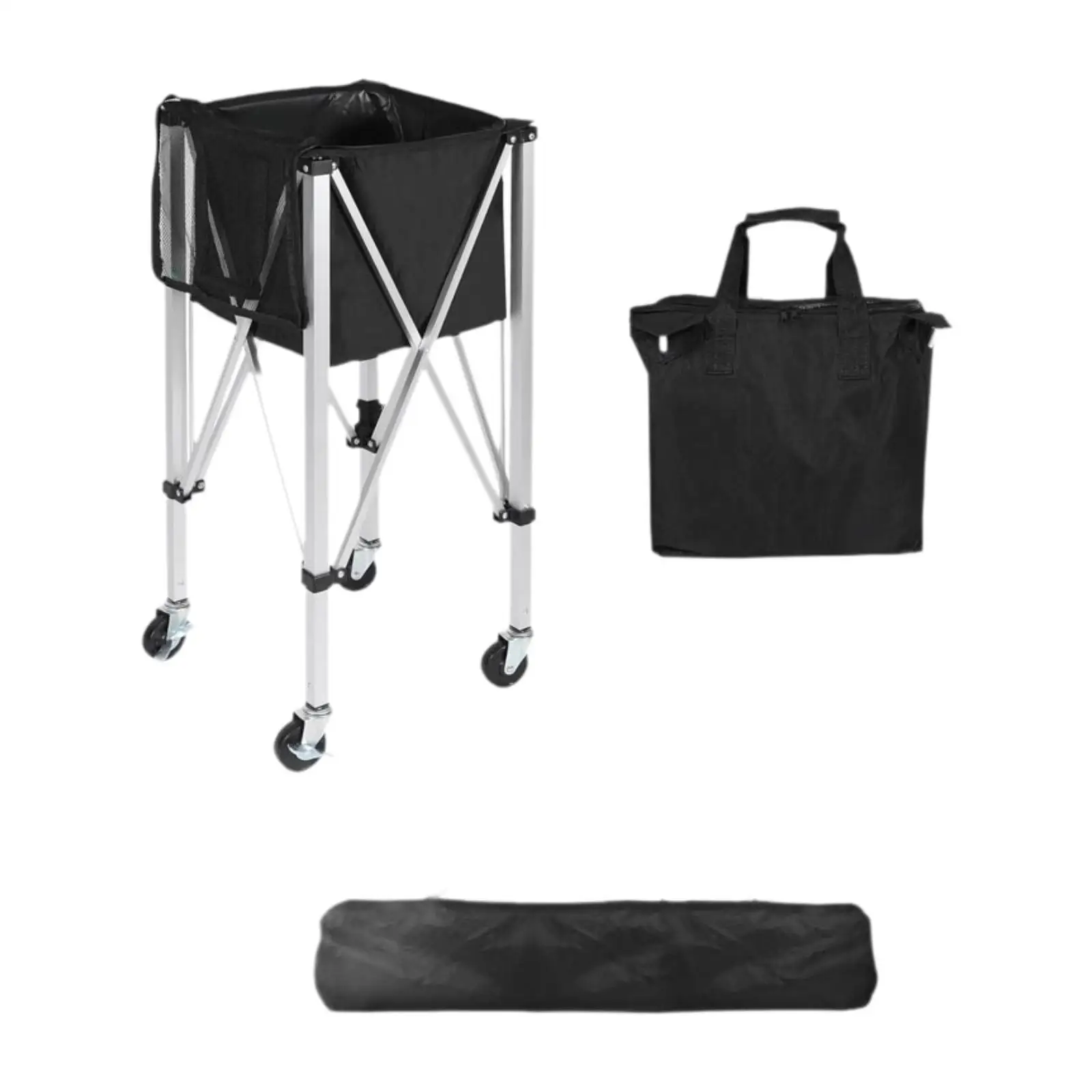Tennis Ball Cart with 360° Rotation Wheels Practical Sturdy Foldable Tennis Ball Basket Cart with Bag for Club Gym School