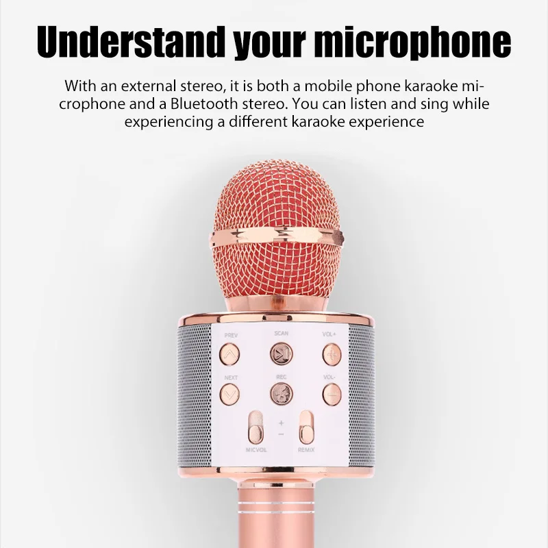 WS858 Microphone for Kids Singing 5 in 1 Wireless Bluetooth Microphone with LED Lights Portable Mic Speaker Gifts for Children