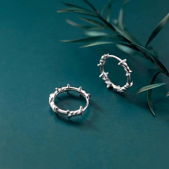 

Real 925 Sterling Silver Irregular Geometric Plant Hoop Earrings for Fashion Women Trendy Fine Jewelry Personality Accessories
