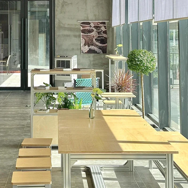 Тарелка из березового океана, алюминиевый профиль, кофейный стул, магазин чая с молоком, комбинация стола и стула