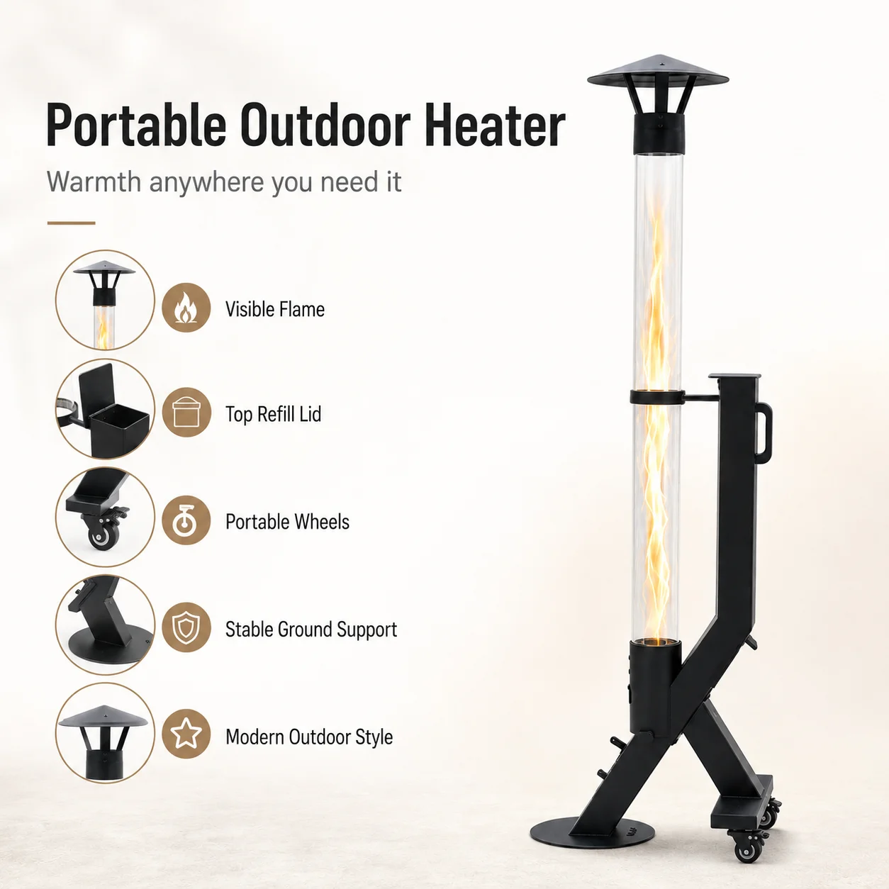 High Quality Carbon Steel Pellet Patio Heater Freestanding Outdoor Heater for Garden and Commercial Patio